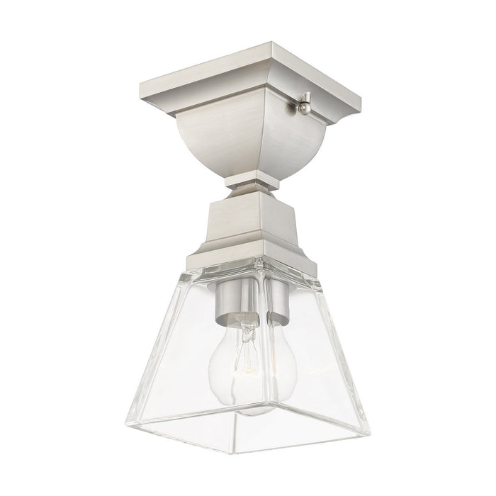 One Light Flush Mount from the Mission collection in Brushed Nickel finish