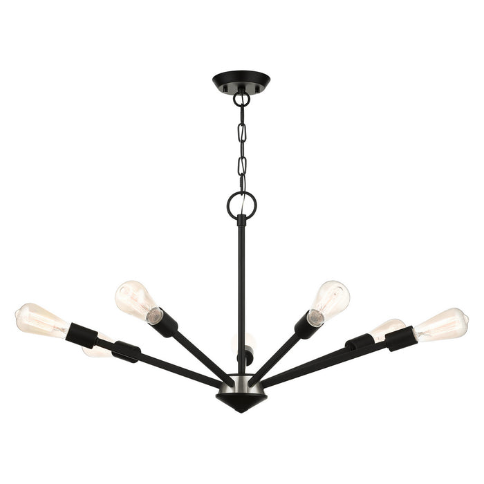 Seven Light Chandelier from the Prague collection in Black with Brushed Nickel Accents finish