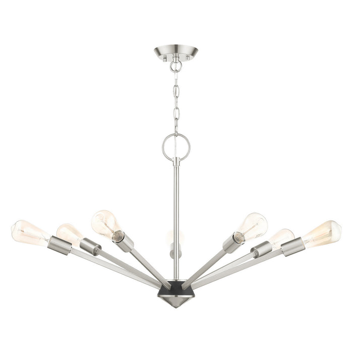 Seven Light Chandelier from the Prague collection in Brushed Nickel with Black Accents finish