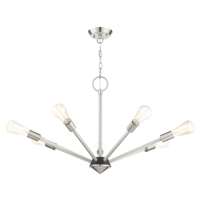 Seven Light Chandelier from the Prague collection in Brushed Nickel with Black Accents finish