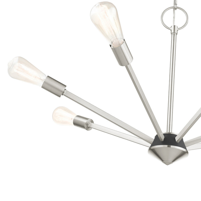 Seven Light Chandelier from the Prague collection in Brushed Nickel with Black Accents finish