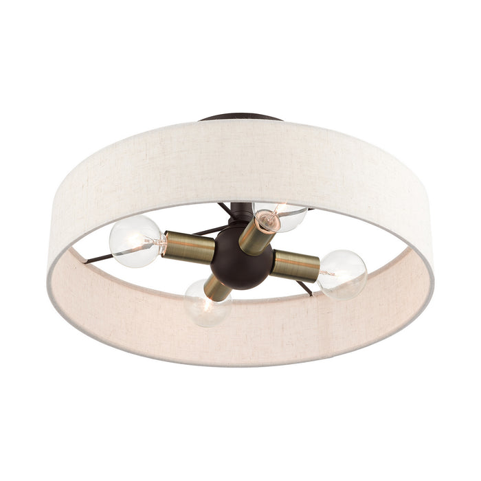 Four Light Semi Flush Mount from the Venlo collection in Bronze with Antique Brass Accents finish