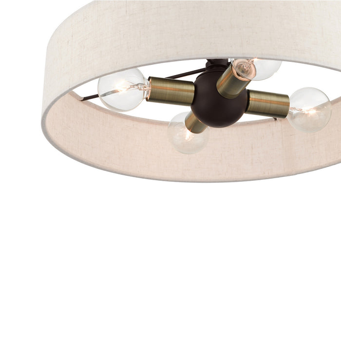 Four Light Semi Flush Mount from the Venlo collection in Bronze with Antique Brass Accents finish