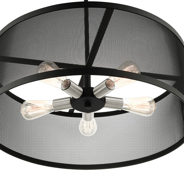 Five Light Chandelier from the Industro collection in Black with Brushed Nickel Accents finish