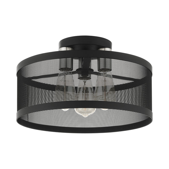 Three Light Semi Flush Mount from the Industro collection in Black with Brushed Nickel Accents finish