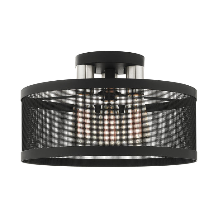 Three Light Semi Flush Mount from the Industro collection in Black with Brushed Nickel Accents finish
