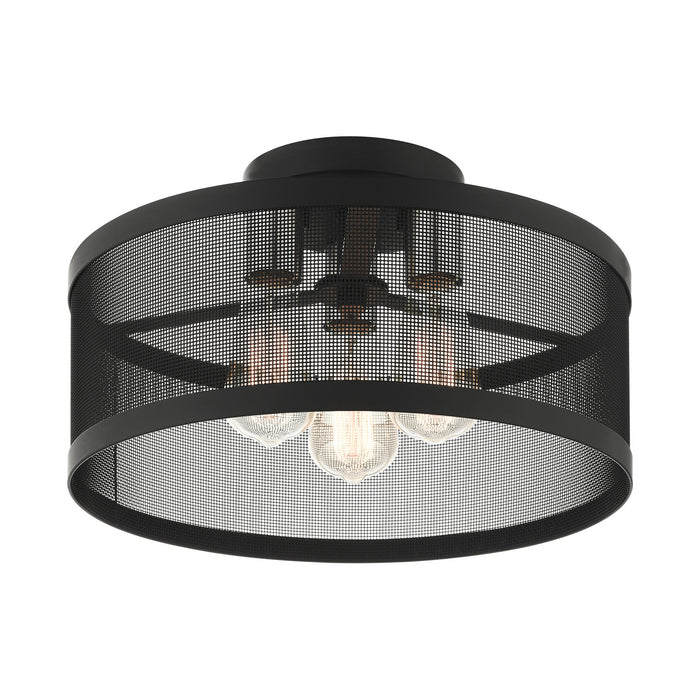Three Light Semi Flush Mount from the Industro collection in Black with Brushed Nickel Accents finish
