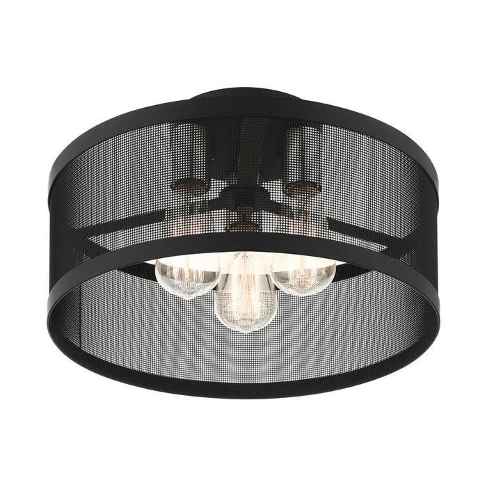 Three Light Semi Flush Mount from the Industro collection in Black with Brushed Nickel Accents finish