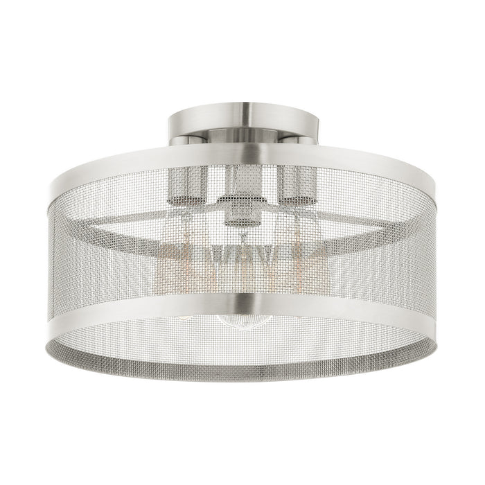 Three Light Semi Flush Mount from the Industro collection in Brushed Nickel finish