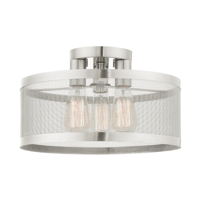 Three Light Semi Flush Mount from the Industro collection in Brushed Nickel finish