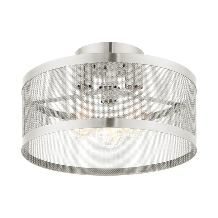 Three Light Semi Flush Mount from the Industro collection in Brushed Nickel finish