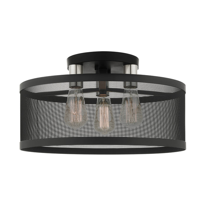 Three Light Semi Flush Mount from the Industro collection in Black with Brushed Nickel Accents finish