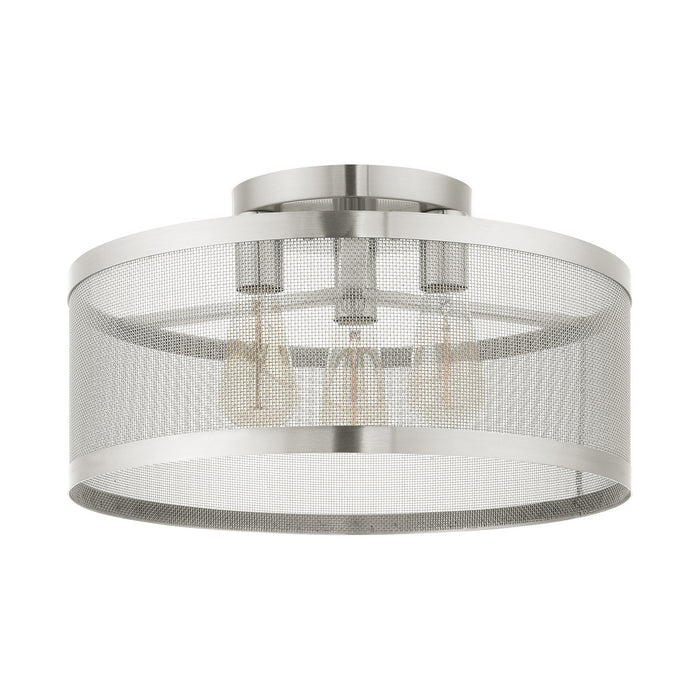 Three Light Semi Flush Mount from the Industro collection in Brushed Nickel finish