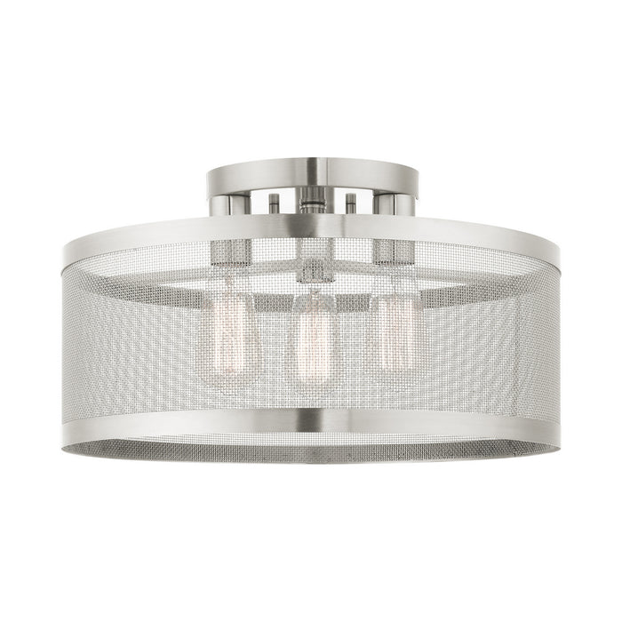 Three Light Semi Flush Mount from the Industro collection in Brushed Nickel finish