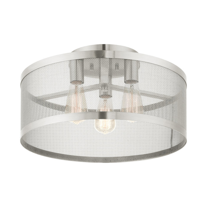 Three Light Semi Flush Mount from the Industro collection in Brushed Nickel finish