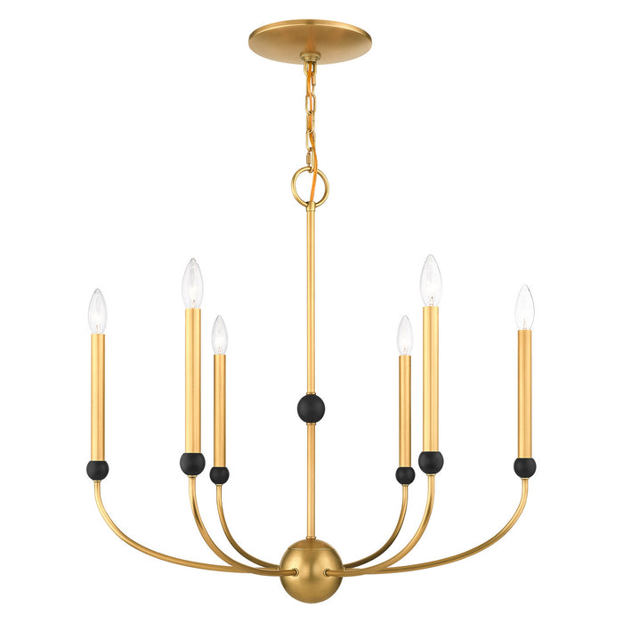 Six Light Chandelier from the Cortlandt collection in Natural Brass with Bronze Accents finish
