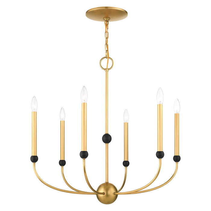 Six Light Chandelier from the Cortlandt collection in Natural Brass with Bronze Accents finish