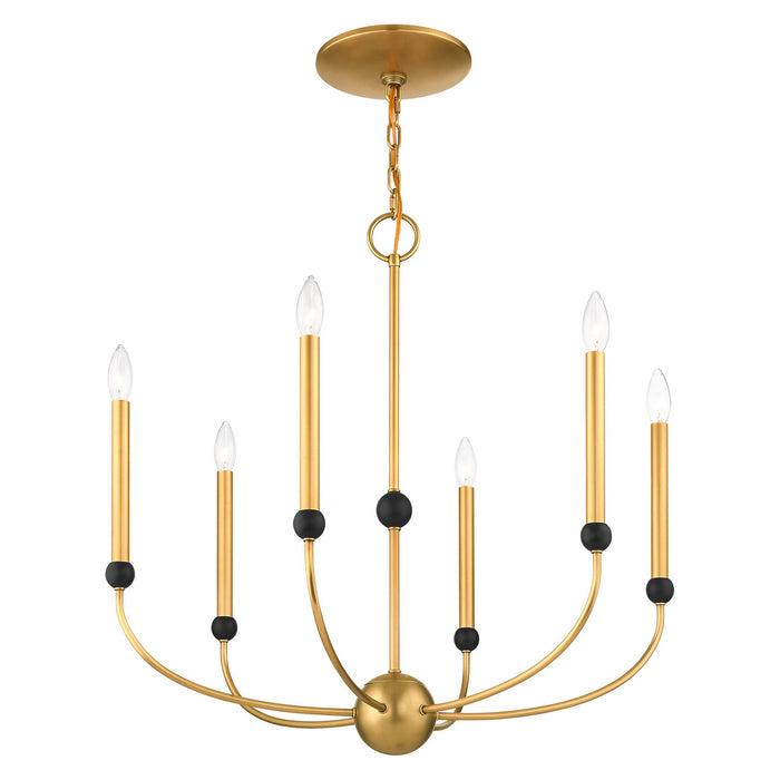 Six Light Chandelier from the Cortlandt collection in Natural Brass with Bronze Accents finish