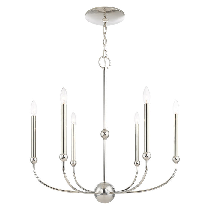 Six Light Chandelier from the Cortlandt collection in Polished Nickel finish