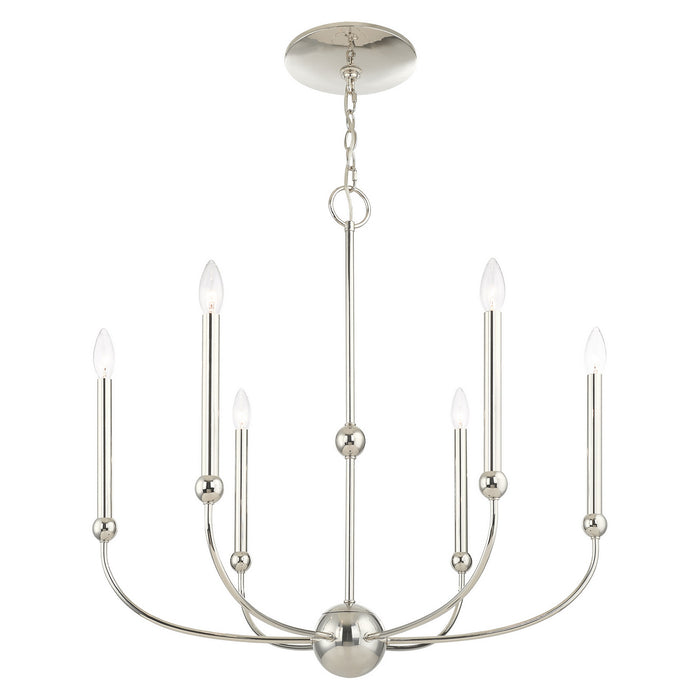 Six Light Chandelier from the Cortlandt collection in Polished Nickel finish