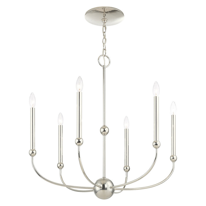 Six Light Chandelier from the Cortlandt collection in Polished Nickel finish