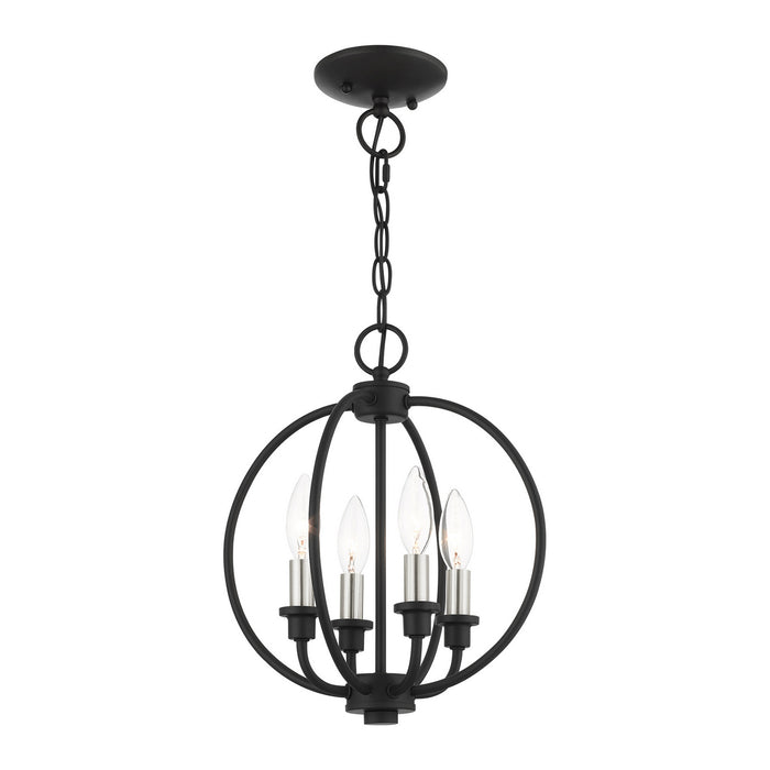 Four Light Convertible Semi Flush/Chandelier from the Milania collection in Black with Brushed Nickel Accents finish