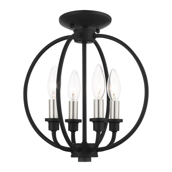 Four Light Convertible Semi Flush/Chandelier from the Milania collection in Black with Brushed Nickel Accents finish