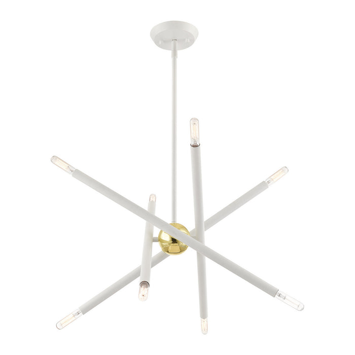 Eight Light Chandelier from the Soho collection in White with Polished Brass Accents finish