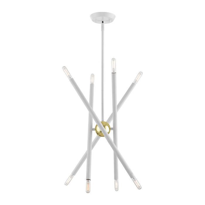 Eight Light Chandelier from the Soho collection in White with Polished Brass Accents finish
