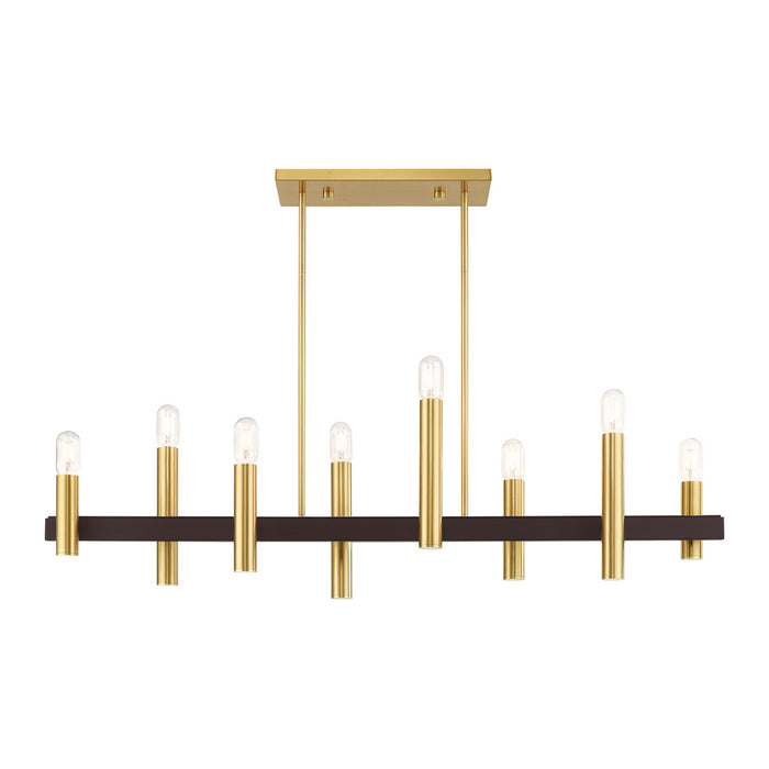 Eight Light Chandelier from the Helsinki collection in Satin Brass with Bronze Accents finish