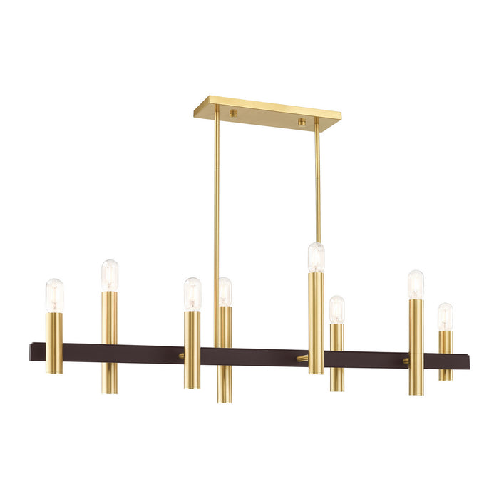 Eight Light Chandelier from the Helsinki collection in Satin Brass with Bronze Accents finish