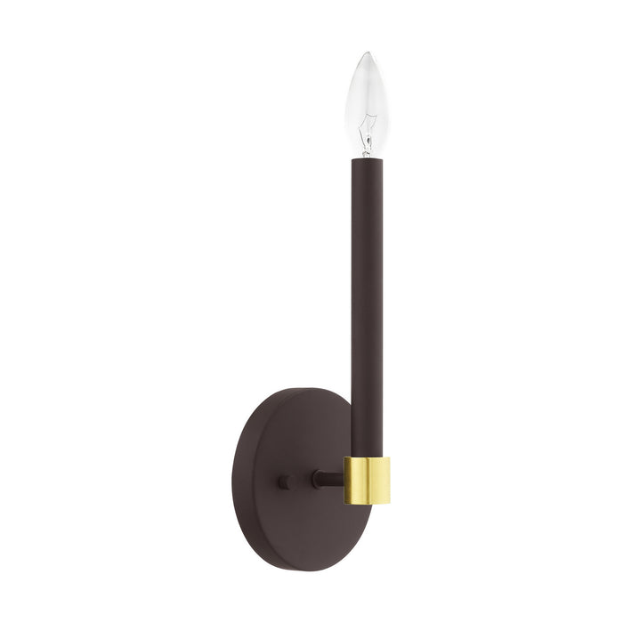 One Light Wall Sconce from the Karlstad collection in Bronze with Satin Brass Accents finish