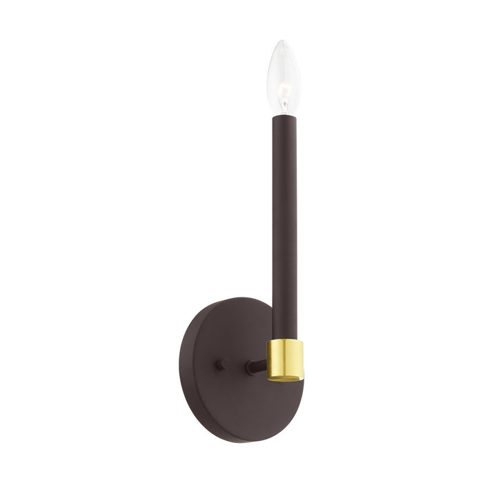 One Light Wall Sconce from the Karlstad collection in Bronze with Satin Brass Accents finish