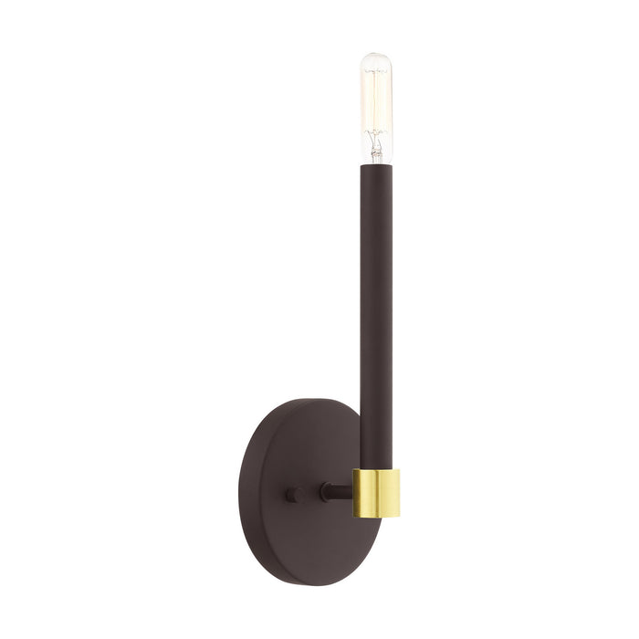 One Light Wall Sconce from the Karlstad collection in Bronze with Satin Brass Accents finish