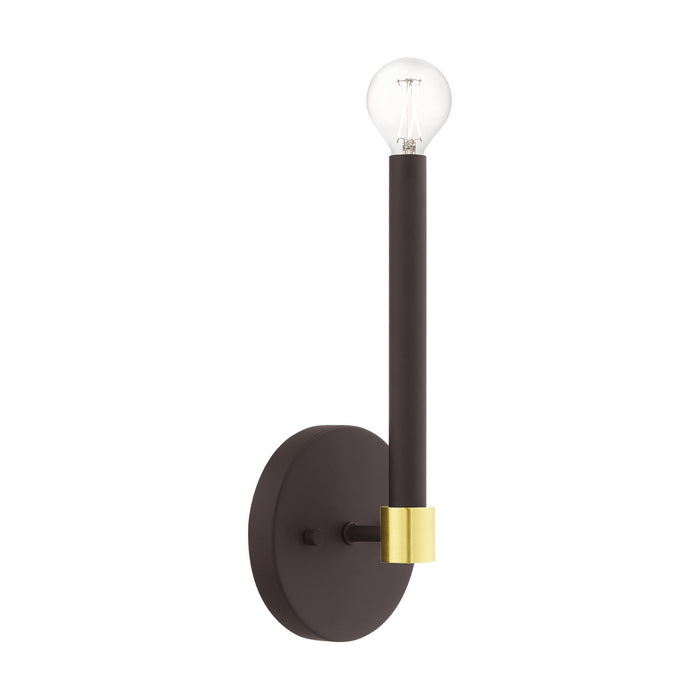 One Light Wall Sconce from the Karlstad collection in Bronze with Satin Brass Accents finish