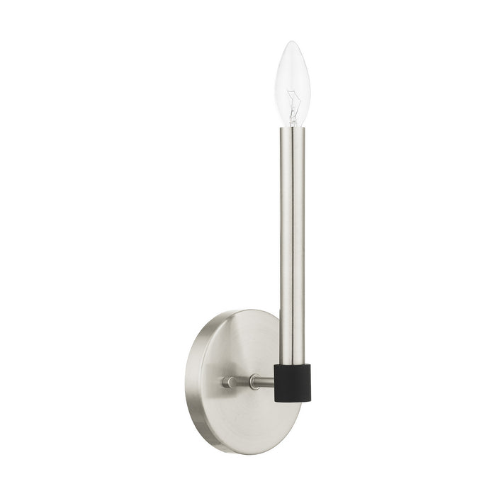 One Light Wall Sconce from the Karlstad collection in Brushed Nickel with Satin Brass Accents finish