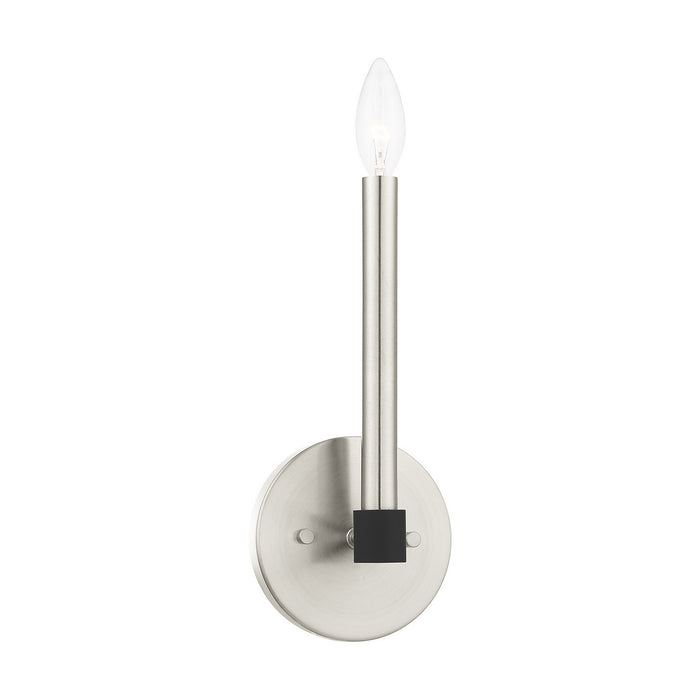 One Light Wall Sconce from the Karlstad collection in Brushed Nickel with Satin Brass Accents finish