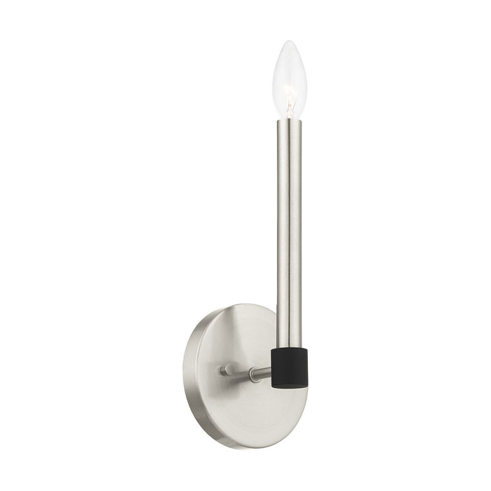 One Light Wall Sconce from the Karlstad collection in Brushed Nickel with Satin Brass Accents finish