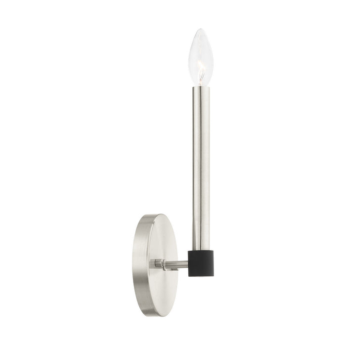 One Light Wall Sconce from the Karlstad collection in Brushed Nickel with Satin Brass Accents finish