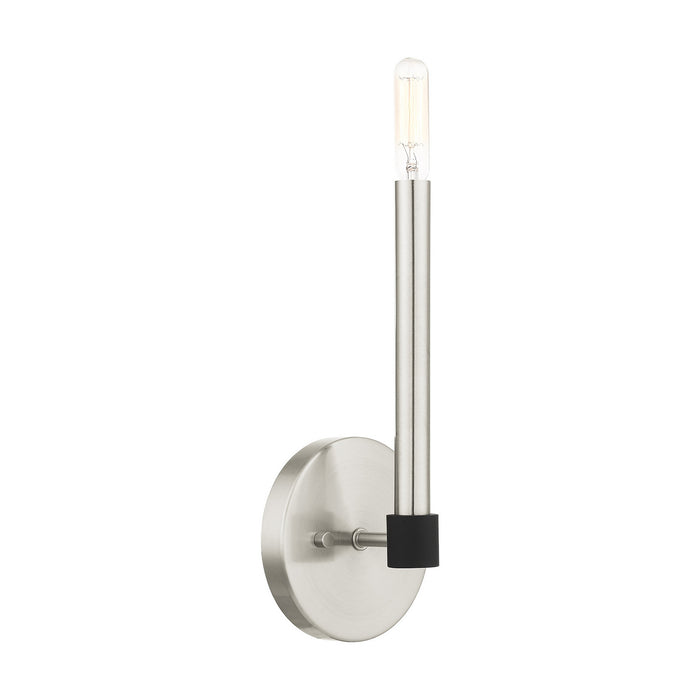 One Light Wall Sconce from the Karlstad collection in Brushed Nickel with Satin Brass Accents finish