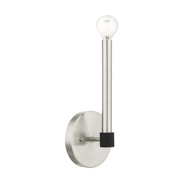 One Light Wall Sconce from the Karlstad collection in Brushed Nickel with Satin Brass Accents finish