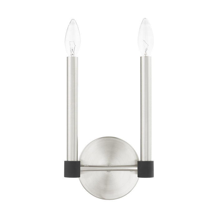 Two Light Wall Sconce from the Karlstad collection in Brushed Nickel with Satin Brass Accents finish