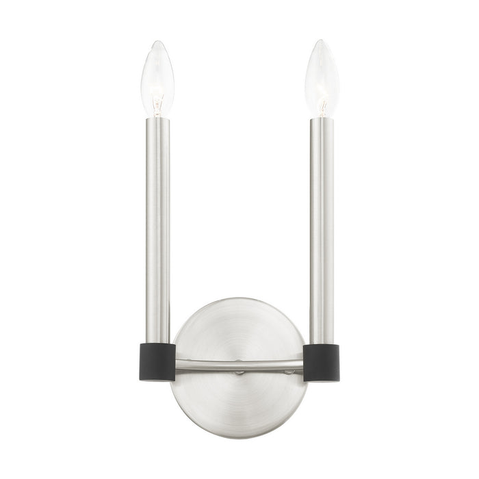Two Light Wall Sconce from the Karlstad collection in Brushed Nickel with Satin Brass Accents finish