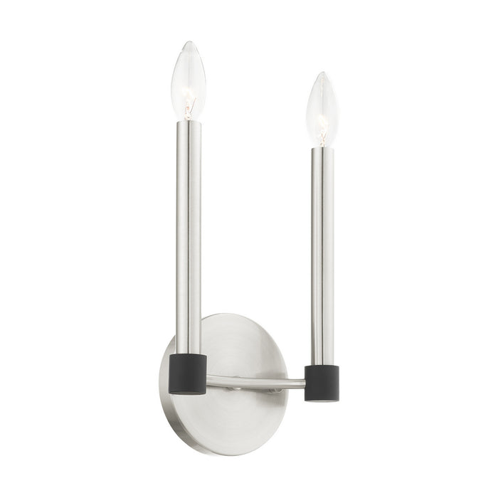 Two Light Wall Sconce from the Karlstad collection in Brushed Nickel with Satin Brass Accents finish