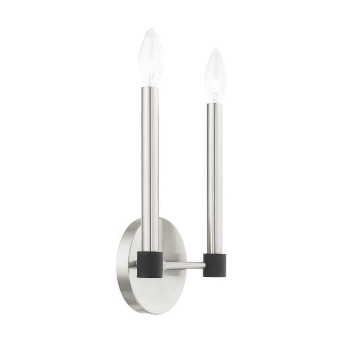 Two Light Wall Sconce from the Karlstad collection in Brushed Nickel with Satin Brass Accents finish