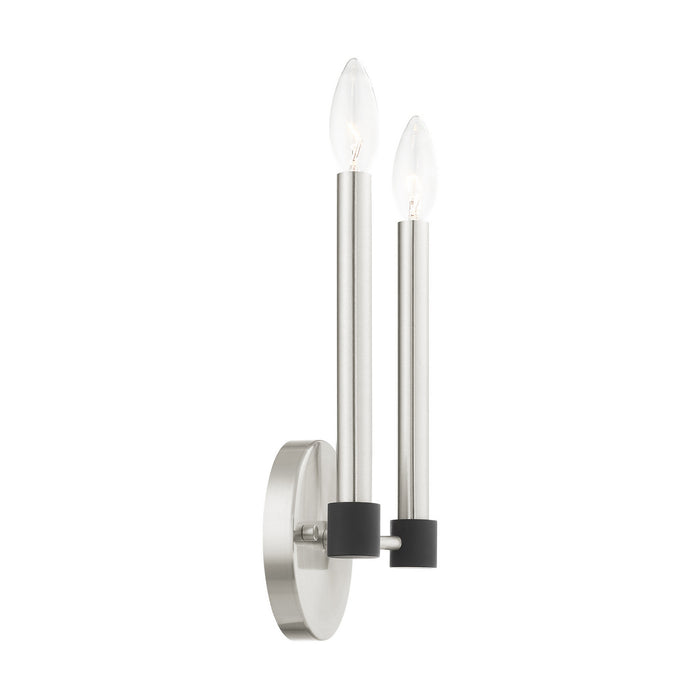 Two Light Wall Sconce from the Karlstad collection in Brushed Nickel with Satin Brass Accents finish