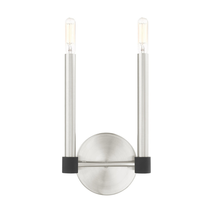 Two Light Wall Sconce from the Karlstad collection in Brushed Nickel with Satin Brass Accents finish