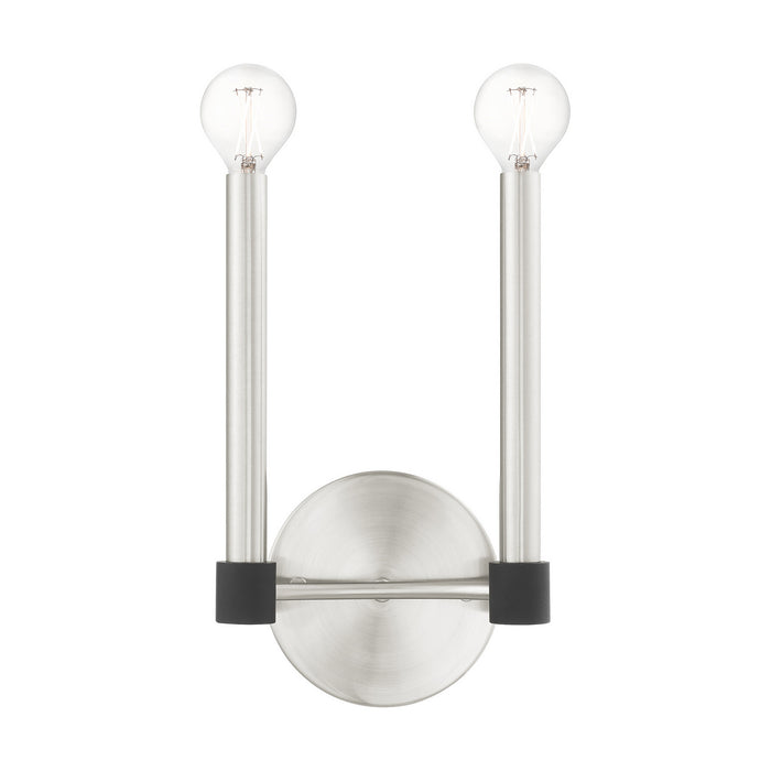 Two Light Wall Sconce from the Karlstad collection in Brushed Nickel with Satin Brass Accents finish