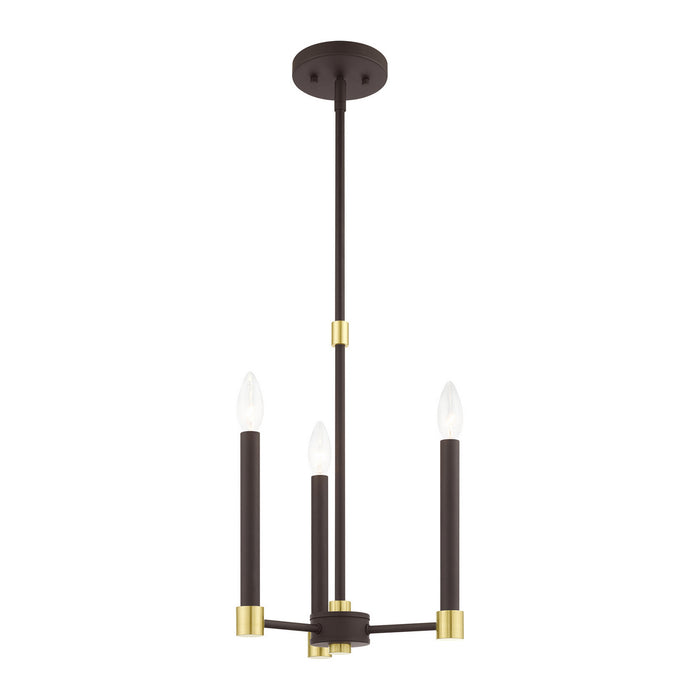 Three Light Chandelier from the Karlstad collection in Bronze with Satin Brass Accents finish