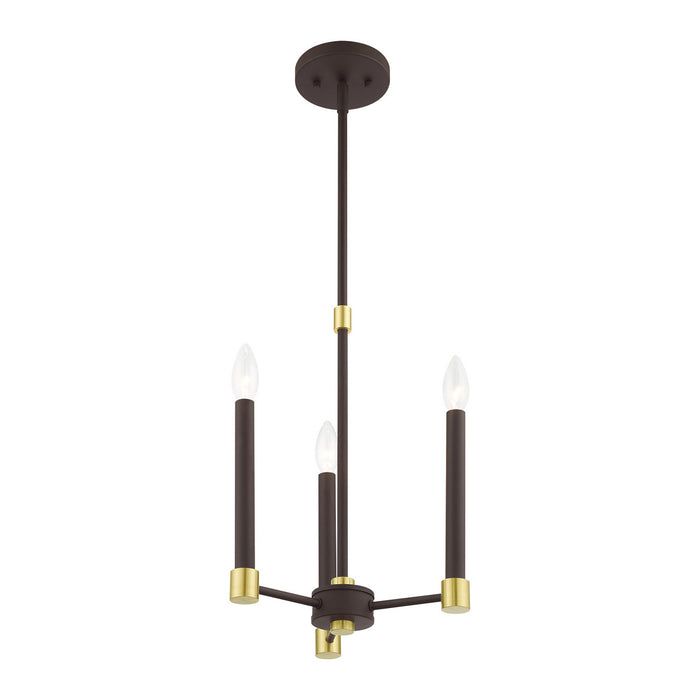Three Light Chandelier from the Karlstad collection in Bronze with Satin Brass Accents finish